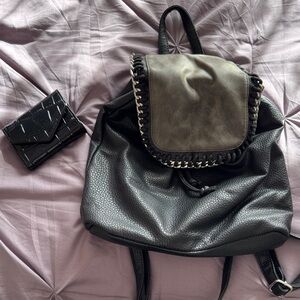 Grunge Black and Gray Women's Backpack with Wallet